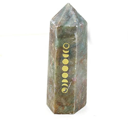 SSOPTMCB Natural Opal Crystal Hexagonal Pillar Polished Gem Point Wand Engraved Rune Divination 1 Piece Collection Reiki Crystals