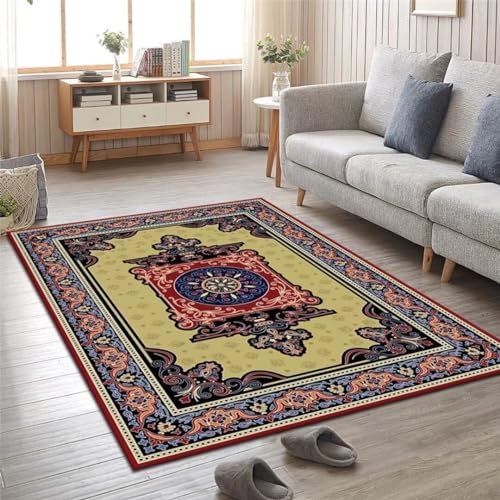 Kunsen 80X140CM Teppiche Wohnzimmer Modische Wohnzimmerdekoration im Retro-Stil, schmutzabweisend, waschbar und bequem Waschbarer Teppich Kinderzimmer Mehrfarbig Flickenteppich Flur Läufer
