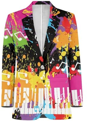 Suhoaziia Vestes blazer boyfriend ouvert sur le devant à col revers pour femme - Veste de costume à manches longues pour le travail et le bureau, Musique graffiti, XXXL