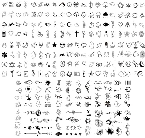 Yezirzax 16 Blätter Super Nachhaltig Temporäres Tattoo (200+ Muster), Realistische Temporäre Tattoos Wasserfest Fake Tattoo Aufkleber, Tattoos Erwachsene für Frauen Mann (Schwarz-1)