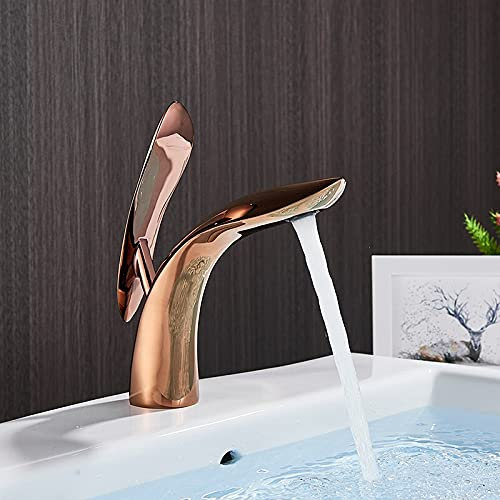 Wasserhahn Badarmaturen, Roségold Messing Waschtischarmatur Massiver Kalt- und Warmwassermischer Badarmatur Einhebelmischer Wasserspülhahn Einfach zu montieren