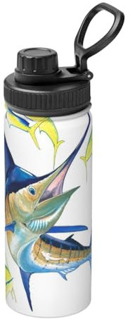 WSHFFILO Pichet spatial isotherme avec paille Motif poisson 532 ml