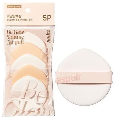Espoir Be Glow Air Puff 5pc | Soft & Smooth Sponge Applicator for Flawless and Easy Makeup, Suitable for Cushion and Liquid Foundation, Cream, Powder, Concealer, Round Shape, Korean Base Tools