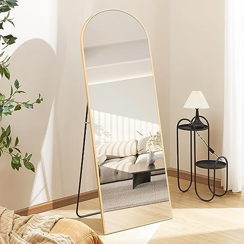 NARCISSUS Bogenförmiger Ganzkörperspiegel,162x53 Bodenspiegel,stehend,hängend Wand gelehnt, freistehender Ganzkörperspiegel,wandmontierter Spiegel mit dünnem Aluminiumrahmen (Gold)