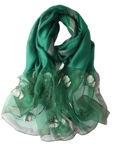 Anvevkn Damen Seiden Schal Bestickt Leichter Schal Tuch für Hochzeiten, Elegantes Braut & Abendmode-Tuch