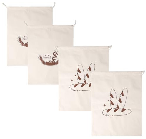 Sqxaldm 4 sacchetti per pane in lino, per conservare freschezza, riutilizzabili, riutilizzabili, per pane, baguette, frutta, verdura (31 x 38 cm), beige., /
