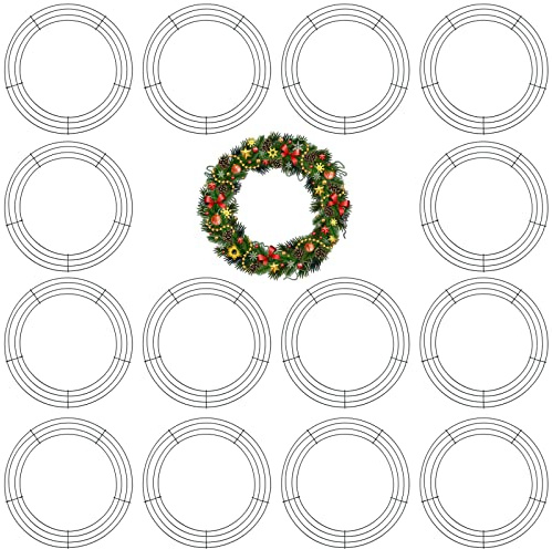 MUNGHOK 15 Stück Draht Kranz Ringe 25 cm, Drahtkranz Rahmen Grün, Metall Draht Kranz Rohling für Weihnachten Neue Jahr Neujahr Valentines Dekoration