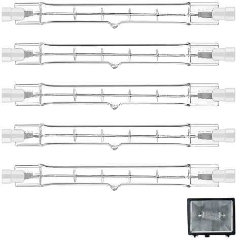 5 Pieces 300W J Type R7s Bulb, R7s Linear J-Type Halogen Bulbs 118mm 220-240V Dimmable Linear Light Bulbs, 2500K Warm White for Outdoor, Floodlights, Landscape and Work Lighting Energy Efficient