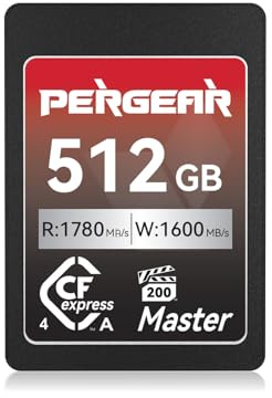 PERGEAR Professional Master Series 512GB CFexpress 4.0 Typ A Speicherkarte | Bis zu 1780MB/s Lesegeschwindigkeit 1600MB/s Schreibgeschwindigkeit für 4K/8K Aufnahme Kompatibel mit Sony Alpha & FX-Kameras