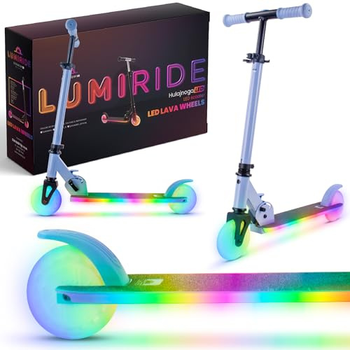LUMI RIDE Sparkcykel Barn 2 hjul, trehjuling skoter från 3 år, LED - 7 färger, 20 program - 3 nivåer av styrhöjdsjustering, fotbroms, avtagbara handtag (Blå)