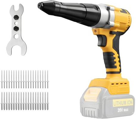 Cordless Rivet Gun for Dewalt 18V 20V Battery, Brushless Electric Rivet Gun Tool with 40 Rivets, LED Light & Nose Piece, Pop Rivet Gun for Metal, Plastic and Leather (NO Battery)