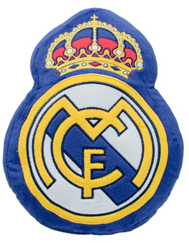 ms móvil shop Cojín Escudo Real Madrid CF Oficial | Bordado y Suave | 21x28x4 cm | 100% Poliéster | Decorativo y Compacto | Regalo Ideal para Fans Merengues