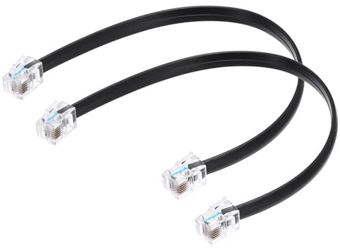 sourcing map 2 Pack Telephone Cord, 0.7ft Phone Cable RJ12 6P6C Male to Male Straight Wired Handset Cord for Home, Office, Black