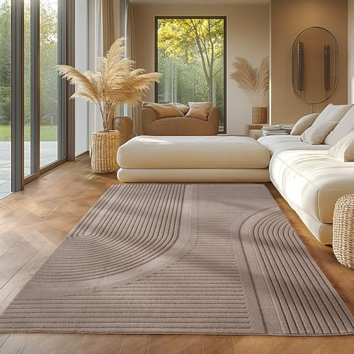 SIMPEX Teppich Boho 160 x 230 cm Beige, Weicher Skandinavischer Kurzflor mit 3D-Effekt, Waschbar & Pflegeleicht, Moderner Teppich für Wohnzimmer, Esszimmer oder Schlafzimmer