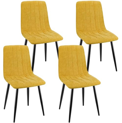 ANVOFONG Esszimmerstühle 4er Set,Leinenstoff Gelb Stuhl