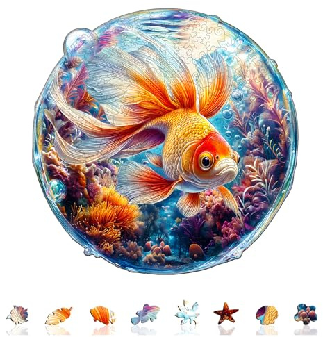 KAAYEE Holzpuzzle Erwachsene, Blasengoldfisch Holz Puzzle Erwachsene, Unregelmäßige Einzigartige Puzzle, Einzigartige TierföRmige Holzpuzzles, mit Geschenkbox aus Holz