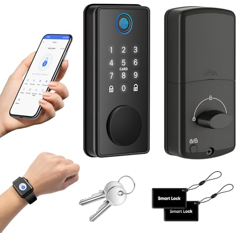 MYPIN Smart Door Lock with Biometric Fingerprint & Touchscreen Keypad, 6-in-1 Unlock, One-Touch Lock/Unlock, Auto Door Swing Detection Compatible with Apple Watch for Front Door