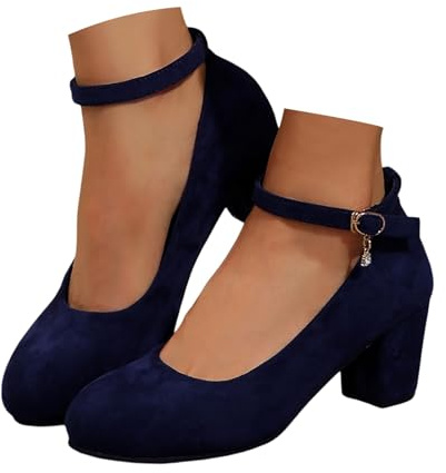 Generisch Chaussures traditionnelles pour femme - Élégantes et confortables - Pour fête de la bière - Avec lanières - Talon bloc - Escarpins à talons hauts - Chaussures de mariage, 02 bleu foncé., 43