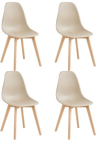 GrandCA HOME Sedia da Pranzo in Stile Nordico,Set di 4 Sedie con Gambe in Legno Massello, Adatto per Sala da Pranzo Soggiorno (Cachi)