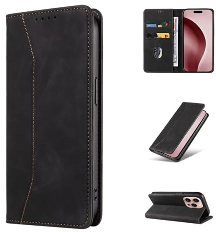 HAONANDE Brieftaschen Handytasche für Honor Magic 5 PRO Leder Hülle Flip Case Folio Magnetische Schutzhülle Klapphülle mit Kartenfächer Ständer, Stoßfest Handyhülle Wallet Case Schwarz