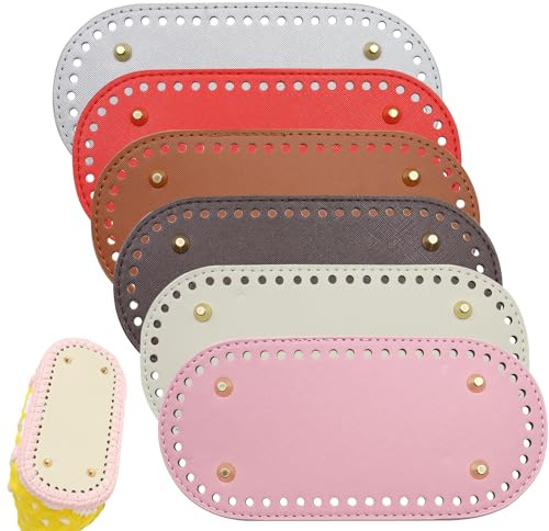 CATELL 6 Stück Taschenboden 22x10cm, Taschenboden zum Häkeln 6 Farbe Taschenboden PU Leder Tasche Häkeln Mit Löchern Tasche Bodenformer Kunstleder für Schultertasche Handtasche DIY-Zubehör