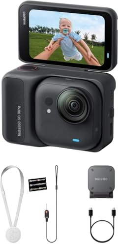 Insta360 GO Ultra Standard Bundle Midnight Black - Tiny Hands-Free 4K Cam, Lightweight & Portable, Low Light, Mount Anywhere, FlowState Stabilization, 200 Min Battery Life, Waterproof to 33ft