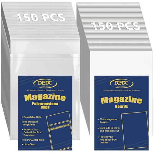 DEDC Magazine Covers Plastic Protector Resealable Bags Magazine and Boards Pack Acid-Free Crystal Clear for Collectors Collectible Storage Display Comic Book Collection