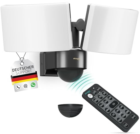 Oktaplex Cali Dos LED Außenstrahler mit Bewegungsmelder und Fernbedienung | 4450 lm warmweiß 3000K, 40W, IP65, Außenbeleuchtung Außenlampe anthrazit