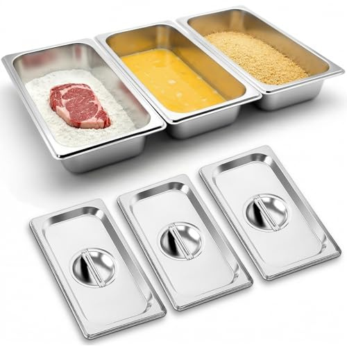 Panierschalen Set 3-teilig, GN 1/3 Behälter, 32,5 x 17,5 x 6,5 cm Panierstrasse Metall Behälter, ideal für Schnitzel, Fleisch, Fisch (Rechteckige)