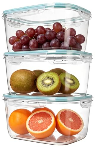 Romon Tapers Para Comida Hermetico, Juego De 3 Recipientes De 2.15L Azules, Reutilizables Con Tapas Herméticas, Sin BPA, A Prueba De Fugas, Apilables, Aptos Para Nevera (-20°C A 60°C)
