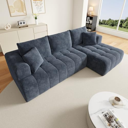 Wyibwy Divano angolare componibile a L senza struttura, comodo tessuto in ciniglia, divano modulare, divano 3 posti, design a pavimento basso, nessun montaggio necessario, Blu