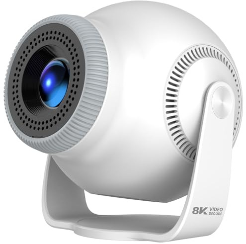 Smart miniprojektor, 1080P/4K/8K-avkodning, WiFi 6, Bluetooth 5.4, 270° roterbart stativ, automatisk vertikal nyckelsten, vit, för sovrum, hemmabio, spel
