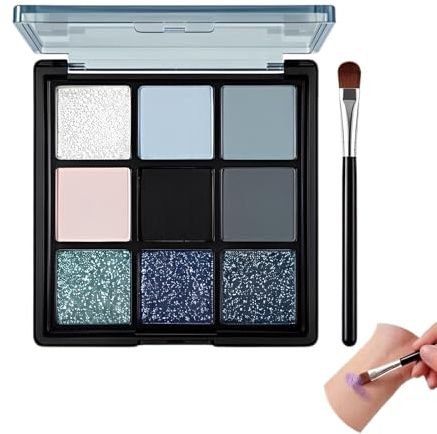 Paleta de Sombras de Ojos Ahumadas de 9 Colores con Pincel, Sombras de Ojos con Purpurina y Mate en Tonos Negro, Gris Plateado, Rosa y Púrpura, Maquillaje Profesional de Larga Duración
