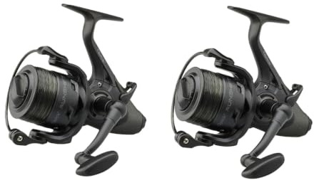 Bundle 2X Quick Runshift 3L 5000 FS Freilaufrolle mit Camo Schnur | 2 Freilaufrollen, bespult mit 0,33 mm Camo-Monofil (12 lb), inkl. Ersatzspule, 11 kg Bremse – ideal für Karpfenangler.