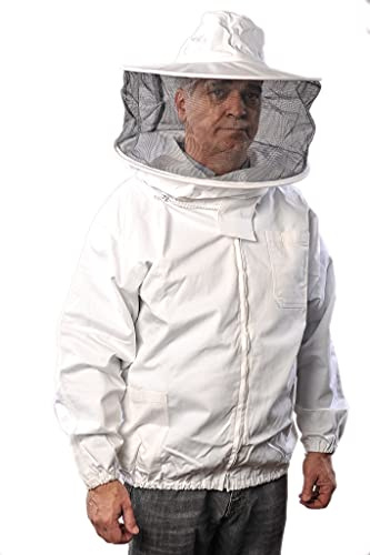 FOREST BEEKEEPING SUPPLY –Premium Breathable Cotton Jacket with Round Veil, Professional Beekeeper Jacket YKK Brass Zippers - 2XL
