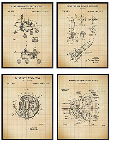 NASA Space Exploration Patent Art Prints - Vintage Wall Art Poster Set - Chic Modern Home Decor for Kids Room, Man Cave, Office, Den - Great Gift for Boys, Men, Science Fans - 8x10 Photos - Unframed