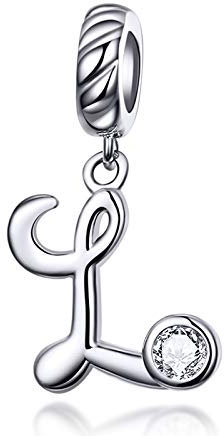 LaMenars Damen Charm-Anhänger Alphabet Buchstabe 925 Sterling Silber passend für, Chamilia und europäische Charm-Armbänder & Halsketten (Buchstabe L)