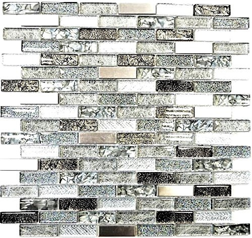 Mosaikfliese Edelstahl silber grau schwarz Stäbchen Glasmosaik für WAND BAD WC DUSCHE KÜCHE FLIESENSPIEGEL THEKENVERKLEIDUNG BADEWANNENVERKLEIDUNG Mosaikmatte Mosaikplatte