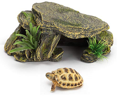 Cikonielf Reptile Cacher Grotte Résine Tortue Basking Platform Poisson Crevettes Cachettes Aquarium Reptile Terrarium Cacher Décoration pour Lézards Tortue