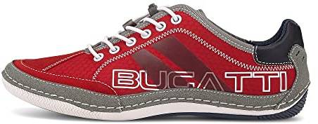 bugatti herr Casual sneakers med flexibel sula, snörskor med memory foam, elastiska skosnören, Röd, 42 EU