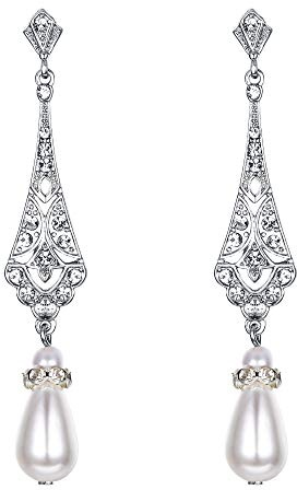 Clearine Ohrringe Vintage Kristall Simulierte Perle Statement Kostüm Chandelier Ohrhänger für Damen Hochzeit Party