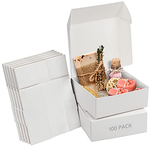 Kurtzy Weiße Faltschachtel Karton Geschenkbox mit Deckel (100er Pack) - Geschenk Karton Box 12 x 12 x 5cm Pappschachteln mit Deckel Einfach Zusammenzubauen - Partys, Geburtstage, Hochzeiten, Feiertage