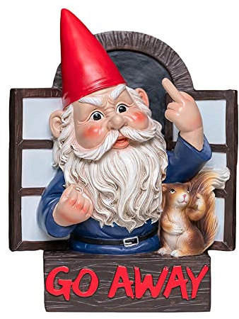 Angry Middle Finger Gnome Garden Statue - Wacky Fantasy Naughty Gnome Figurine Flipping Off Guests - Resin Home Wall Tree Hanging Decor