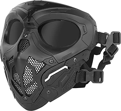 Taktische Maske, graue Linse Vollgesichtsmaske Paintball-Schutzmaske für Cs Wargame Halloween Cosplay Kostümparty Schwarz