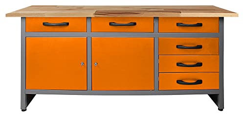Ondis24 Werkbank orange Werktisch Packtisch 6 Schubladen Werkstatteinrichtung 160 x 60 cm Arbeitshöhe 85 cm
