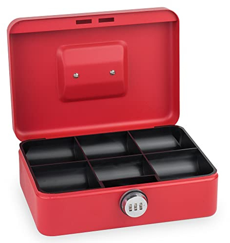 Sax Caissette à monnaie avec serrure à combinaison, serrure extra forte, 25 x 18 x 9cm, Large, Rouge, 0-823-13