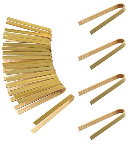 LUTER 20 Stück 9 cm Bambuszangen Einweg-Küchenhelfer Brotzangen für Obst Tee Toast Küche