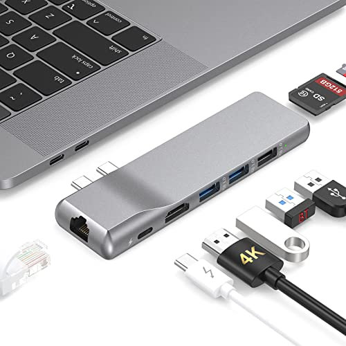 Michark Concentrador 8 em 2, adaptador USB-C para HDMI 4K e porta Thunderbolt 3, Power Delivery 100W, porta USB 3.0/2.0 e leitor de cartão SD/TFde 512G, para MacBook, Huawei MateBook, DELL XPS, tablet