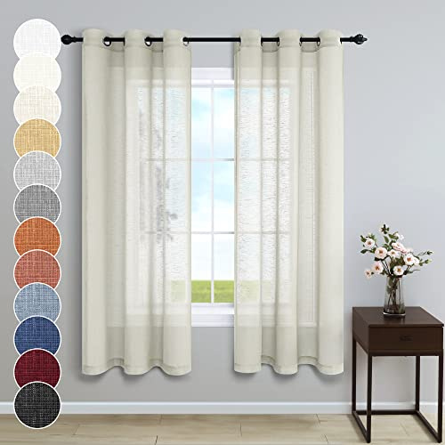 Cream Curtains 38 Inch Width for Kitchen Farmhouse 2 Panels Set Grommet Ring Top Natural Linen Textured Semi Sheer Beige Curtains for Bathroom Window Door Entryway Decor Wide 38 x 45 Inch Length