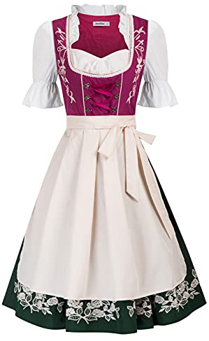 JASAMBAC Women's German Dirndl Dress 3 Piece Oktoberfest Outfit Carnival Dirndl Bavarian Costumes for Carnival Oktoberfest Party